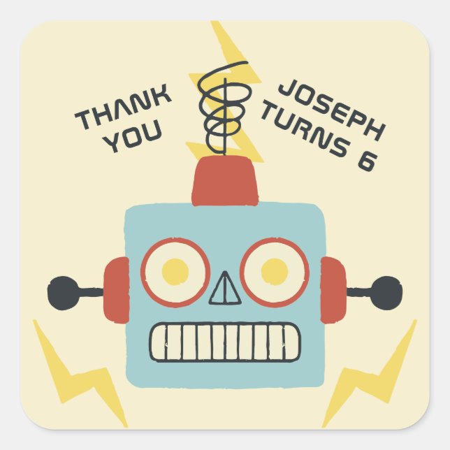 Antique Toy Robot Birthday Favor Square Sticker (Front)
