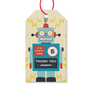 Antique Toy Robot Birthday Gift Tags