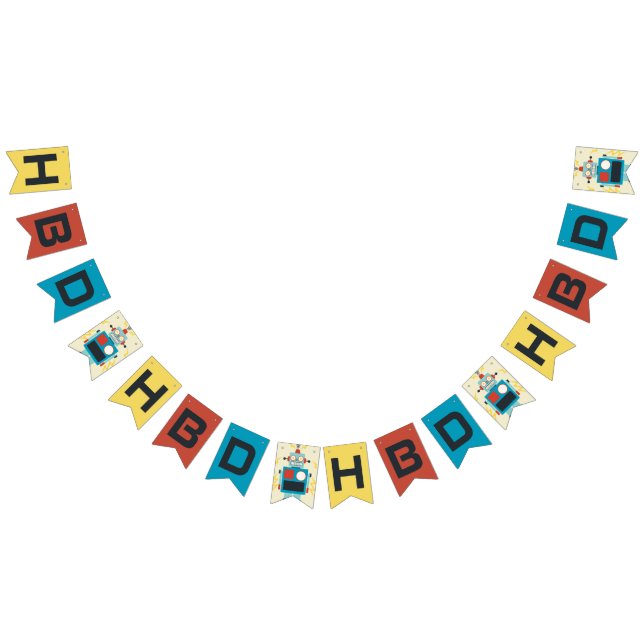 Antique Toy Robot Birthday HBD Bunting Flags (All)