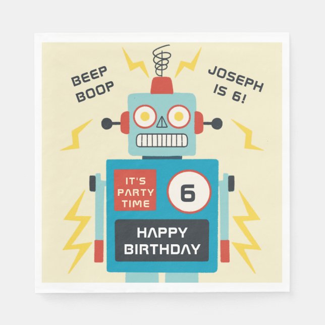 Antique Toy Robot Birthday Napkins (Front)