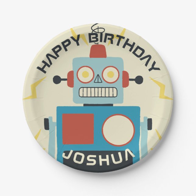 Antique Toy Robot Birthday Paper Plates (Front)