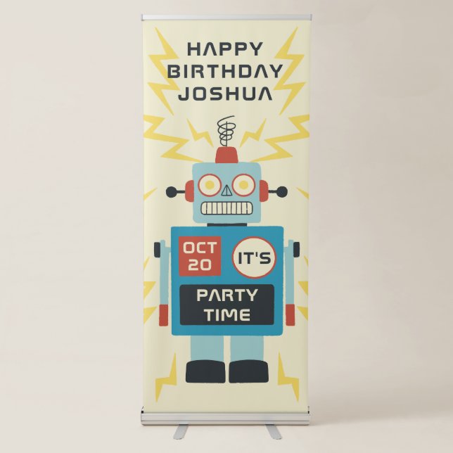 Antique Toy Robot Birthday Retractable Banner (Front)