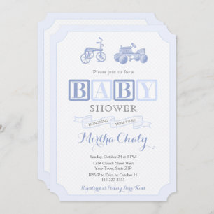 Antique Toys ABC Blocks Timeless Boy Baby Shower Invitation