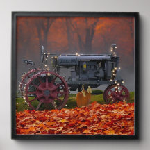 Antique Tractor Fall Pumpkin Leaves