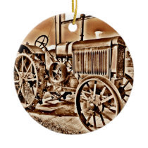 Antique Tractor Farm Equipment Classic Sepia Ceramic Ornament