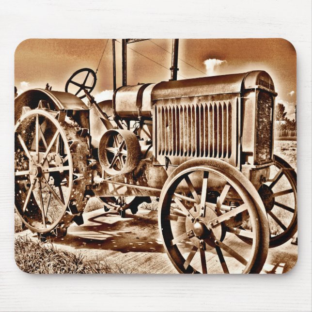 Antique Tractor Farm Equipment Classic Sepia Mouse Pad (Front)