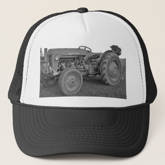 Antique Tractor in Black and White Cap (Front)