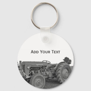 Antique Tractor in Black and White Keychain