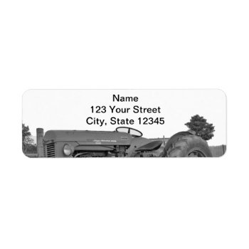 Antique Tractor In Black And White Return Address Label by BeSeenBranding at Zazzle