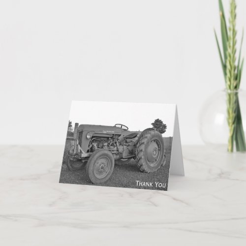 Antique Tractor in Black and White Thank You card