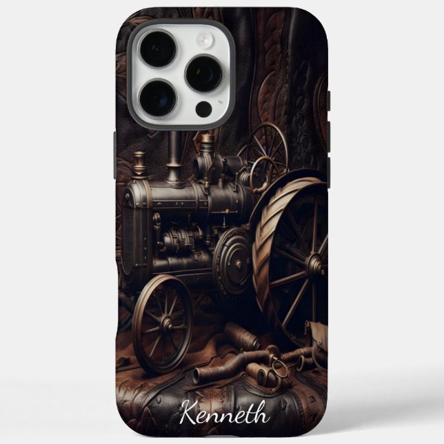 Antique Tractor on Leather Case-Mate iPhone Case (Back)