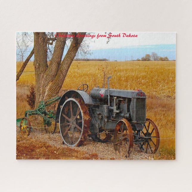 Antique Tractor South Dakota. Christmas Greetings Jigsaw Puzzle (Horizontal)