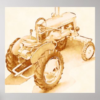 Antique tractor - watercolor