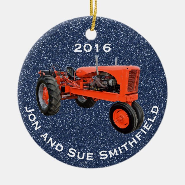 Antique Tractor "(Your Name)" & "20XX" Ceramic Ornament (Front)