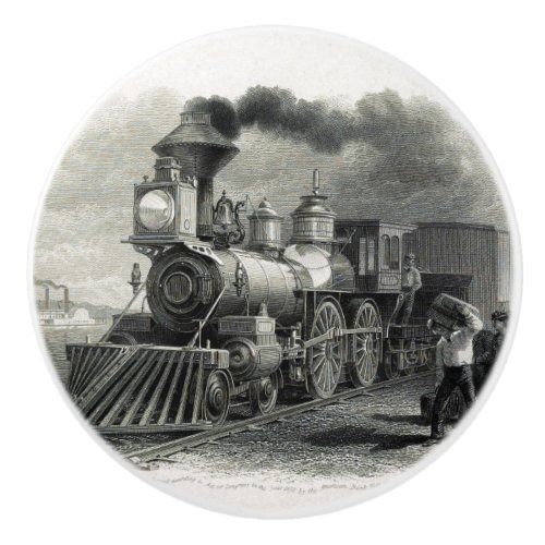Antique Train Black and White Ceramic Knob