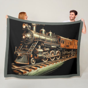 Antique Train Engine Railfan Fleece Blanket