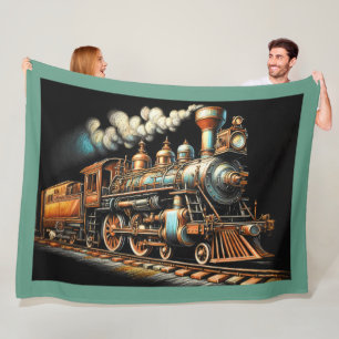 Antique Train Engine Railfan Fleece Blanket