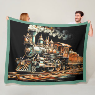 Antique Train Engine Railfan Fleece Blanket