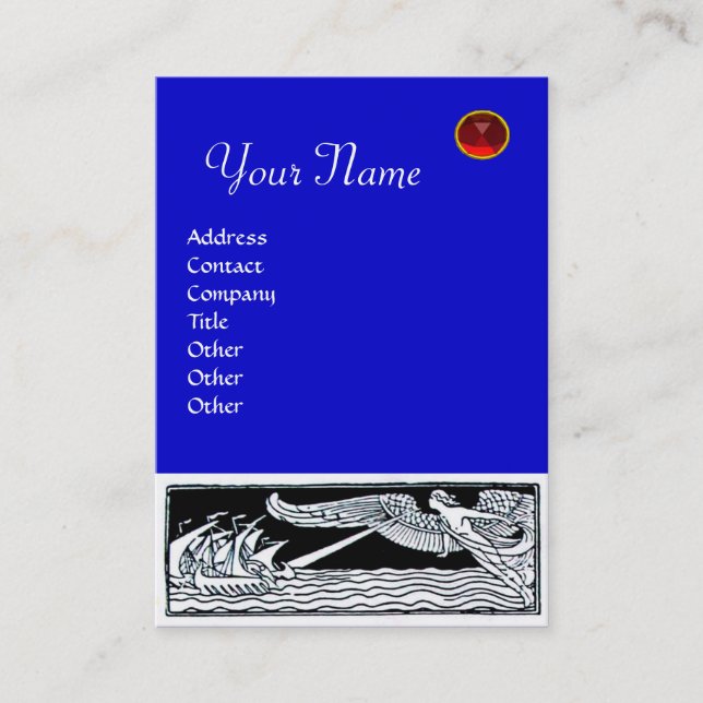 ANTIQUE TRAVEL, RUBY  MONOGRAM,red blue Business Card (Front)