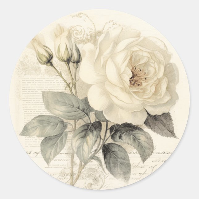 Antique Treasures, Cream Shabby Chic Classic Round Sticker (Front)