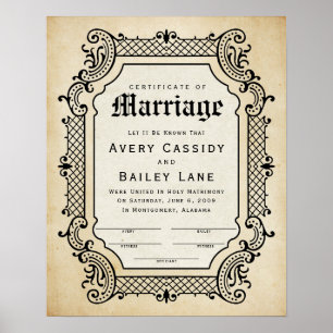 Antique Trellis Border Frame Wedding Certificate Poster