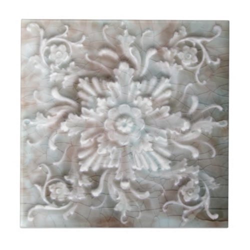 Antique Trent Floral Repro Faux Relief Majolica Ceramic Tile