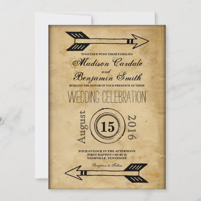 Antique Tribal Arrow Vintage Wedding Invitations (Front)