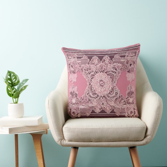 Antique & Tribal in Pink AI art  Throw Pillow (Chair)