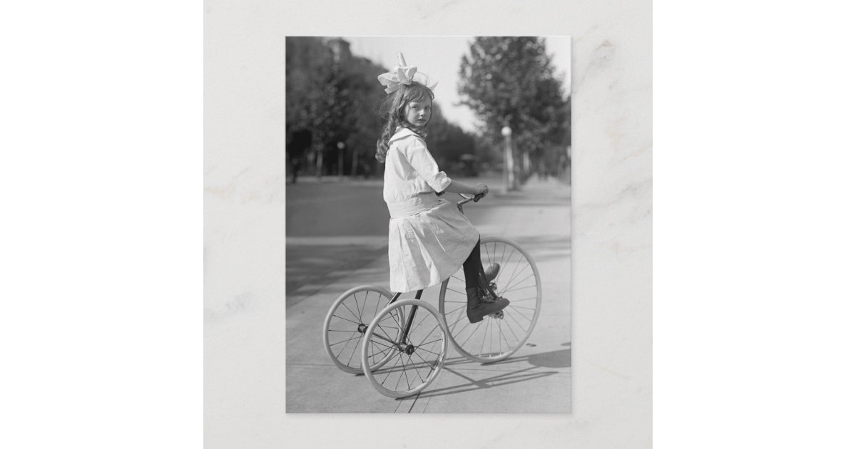 Antique Tricycle Girl, 1913 Postcard | Zazzle