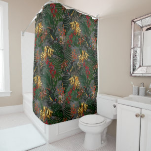 Antique tropical flower and bird jungle pattern shower curtain