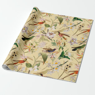 Antique Tropical Hummingbird Jungle Pattern Vanill Wrapping Paper