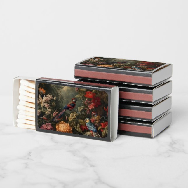 Antique Tropical Parrot & Botanical Shadow Play Matchboxes (Stacked)