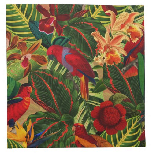 Antique Tropical Parrots Jungle Pattern Cloth Napkin