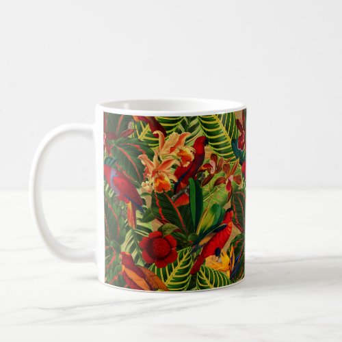 Antique Tropical Parrots Jungle Pattern Coffee Mug