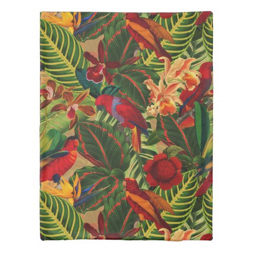 Antique Tropical Parrots Jungle Pattern Duvet Cover