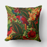Antique Tropical Parrots Jungle Pattern Throw Pillow