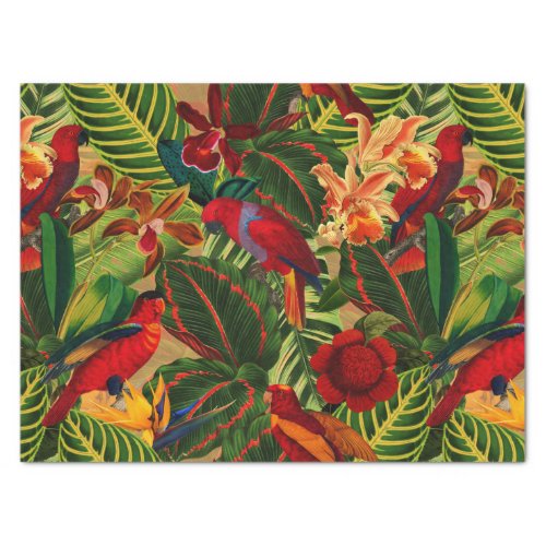 Antique Tropical Parrots Jungle Pattern Tissue Paper