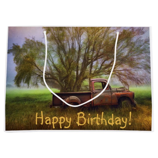 Antique Truck Birthday Large Gift Bag (Front)