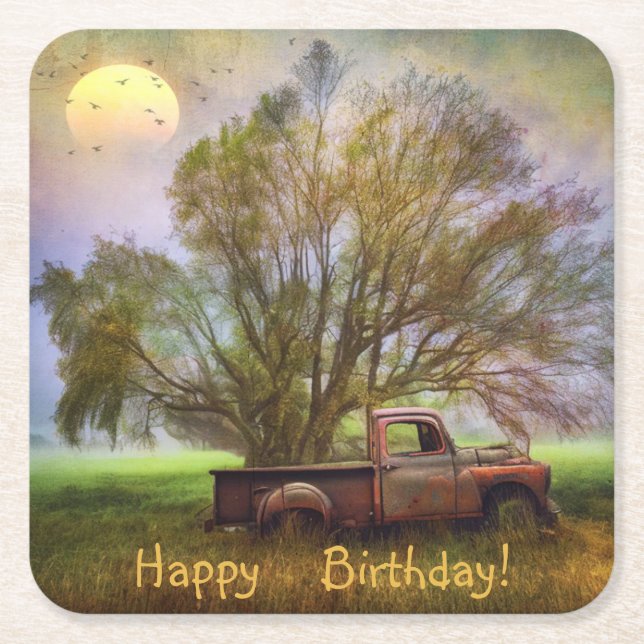 Antique Truck Birthday Paper Coasters (Front)