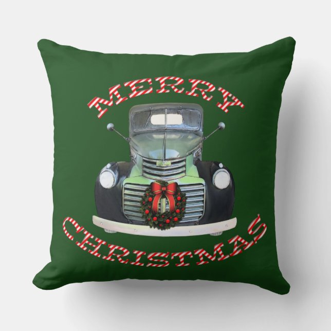 Antique Truck Reversible Christmas Pillow (Front)
