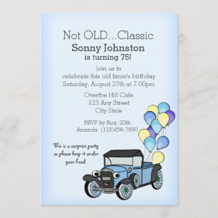 Antique Truck with Balloons Birthday Invitation