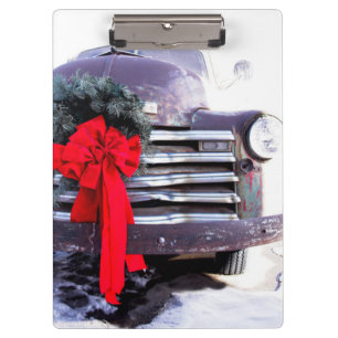 Antique Truck with Festive Christmas Wreath Clipboard