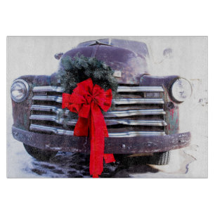 Antique Truck with Festive Christmas Wreath Cutting Board
