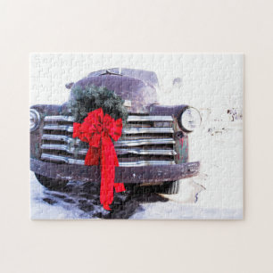 Antique Truck with Festive Christmas Wreath Jigsaw Puzzle