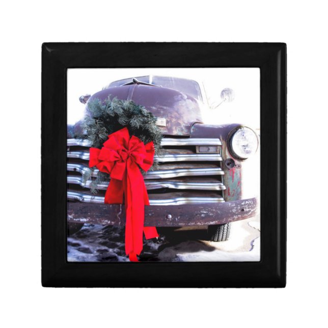 Antique Truck with Festive Christmas Wreath Keepsake Box (Front)