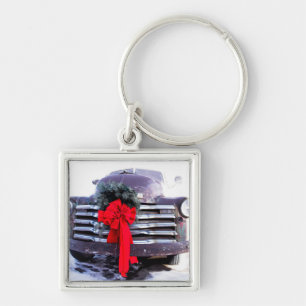 Antique Truck with Festive Christmas Wreath Keychain