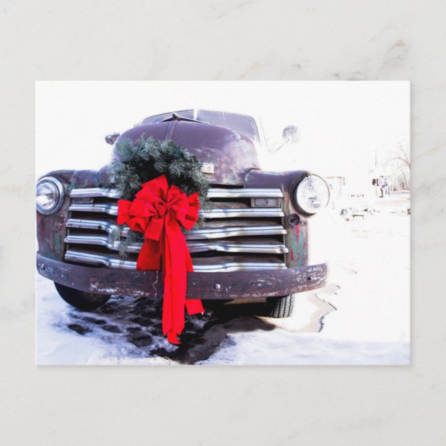 Antique Truck with Festive Christmas Wreath Postcard (Front)