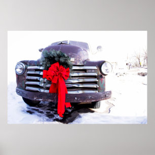 Antique Truck with Festive Christmas Wreath Poster