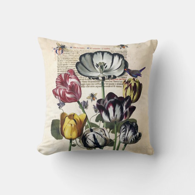 Antique Tulips Throw Pillow (Front)