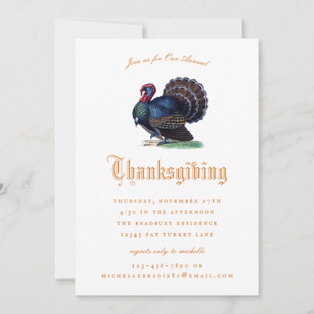 Antique Turkey Illustration Thanksgiving Invitation (Front)